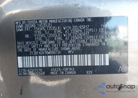 2011 Toyota Rav4 from USA, damaged, VIN 2T3BF4DV1BW098734